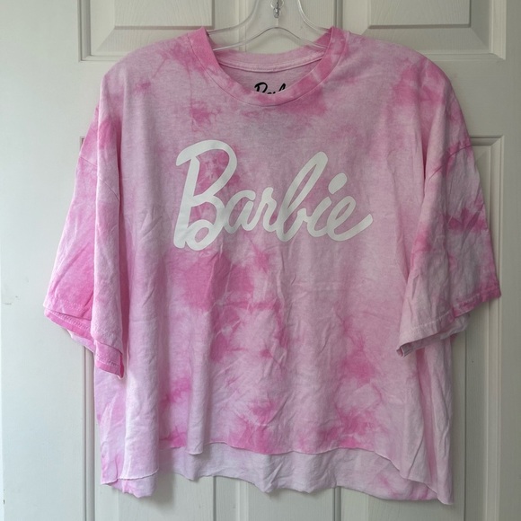 NWOT Pink Barbie Tie-Dye Cropped Graphic Tee T-Shirt XL - Picture 3 of 10